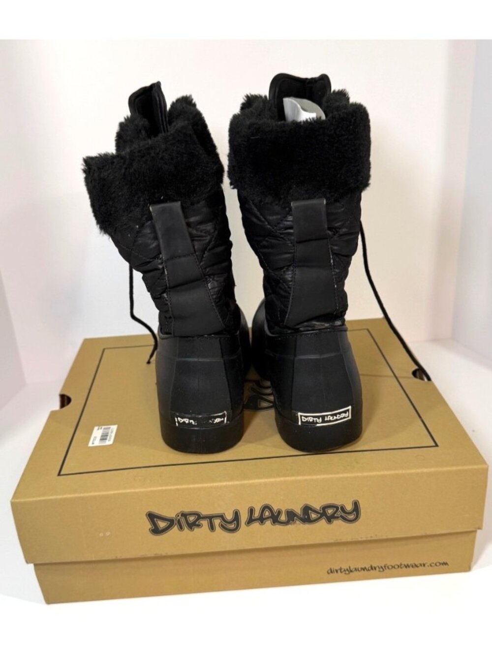 Dirty Laundry Women's Snow Boots Black Quilted Size 8 Faux Fur Lace-Up Winter - Picture 3 of 6